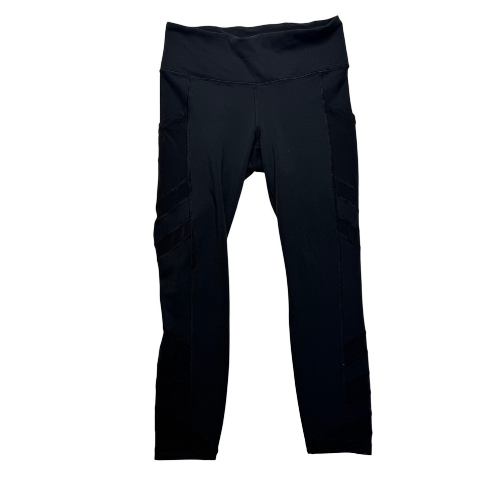 Athleta Mesh Trim High Rise 7/8 Leggings Black Side Pockets Womens Size Medium